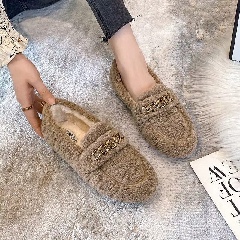 Women's Comfortable Slippers with Lambswool Lining and Rubber Sole