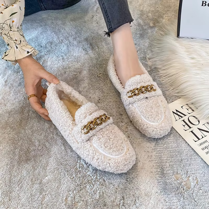 Women's Comfortable Slippers with Lambswool Lining and Rubber Sole