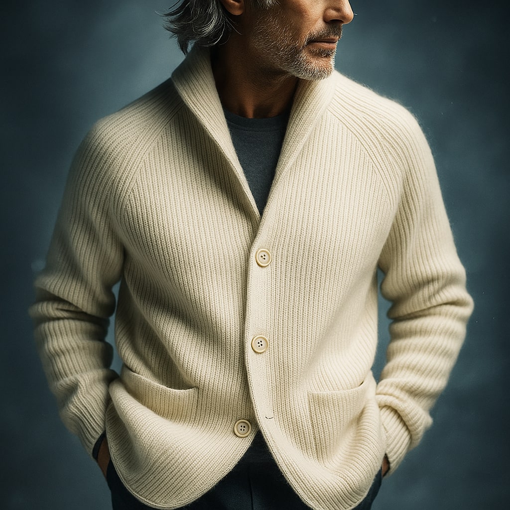 CARDIGAN IN RIBBED WOOL FOR MEN