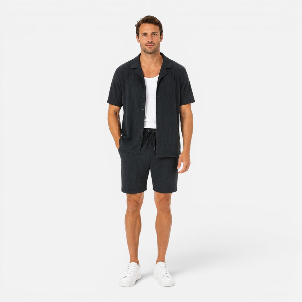 Montarello Men's Textured Camp Collar Shirt & Shorts Co-Ord Set