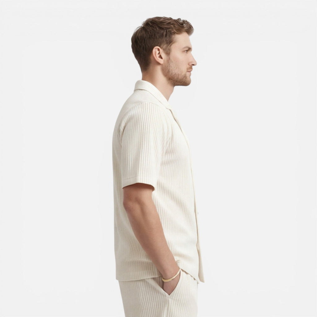 Montarello Men's Textured Camp Collar Shirt & Shorts Co-Ord Set