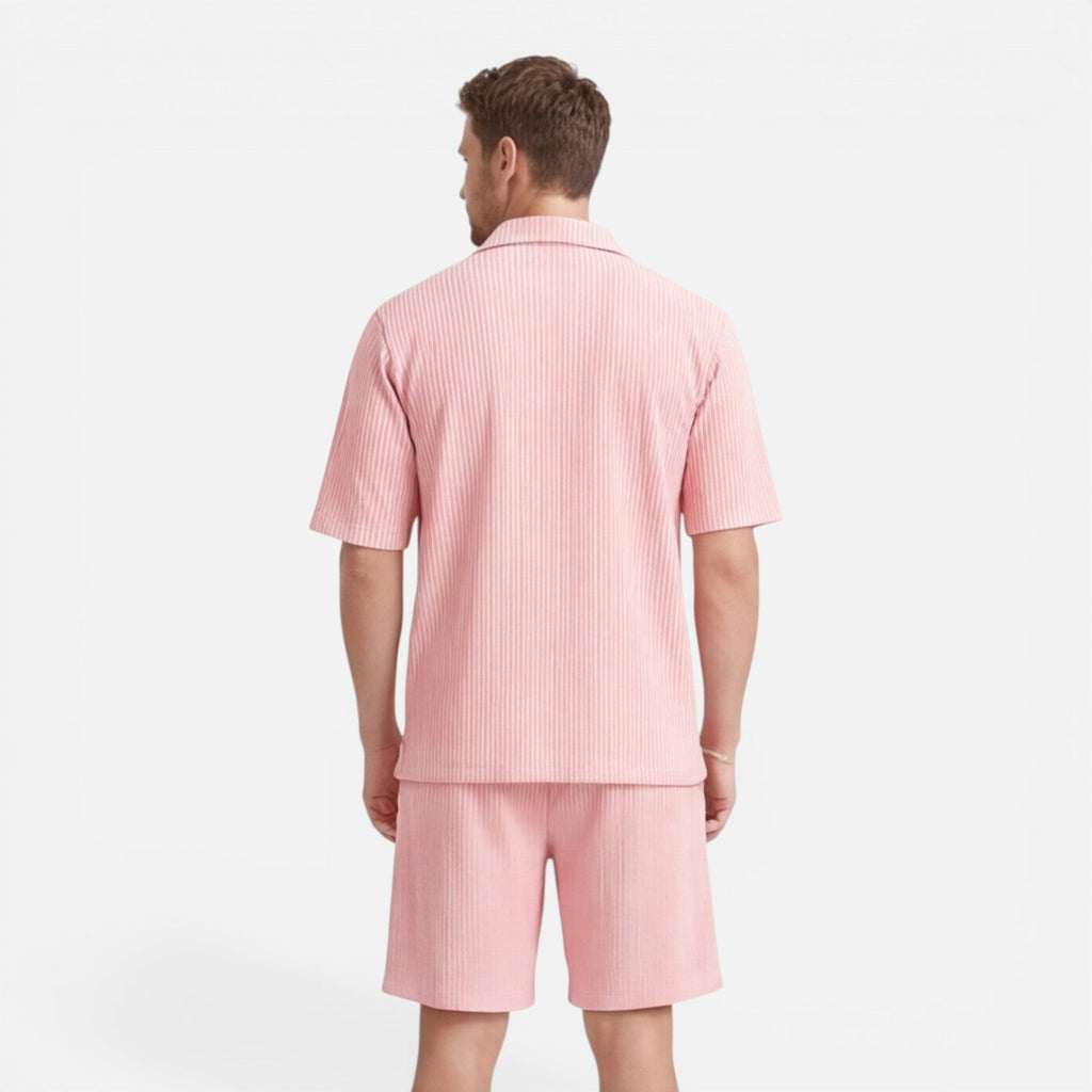 Montarello Men's Textured Camp Collar Shirt & Shorts Co-Ord Set