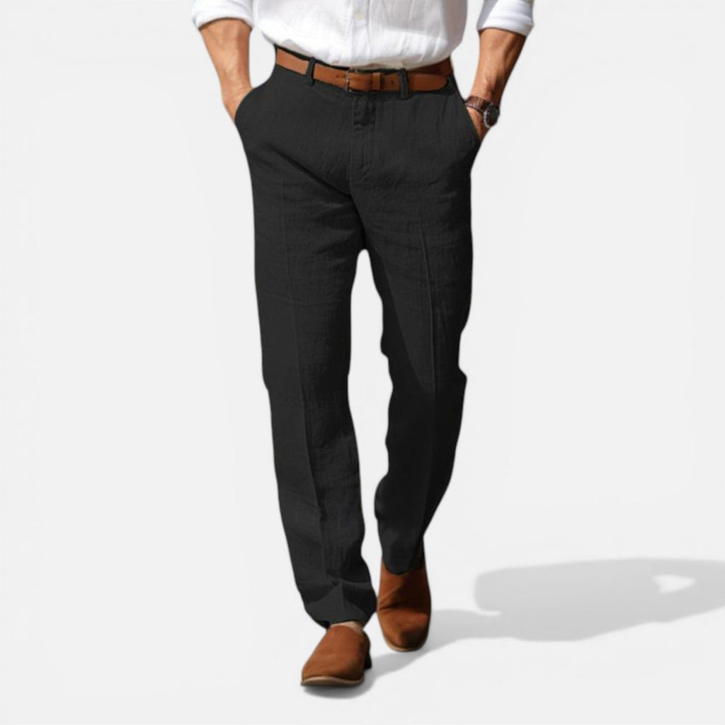 Montarello Men's Tailored Fit Linen-Look Smart Summer Trousers