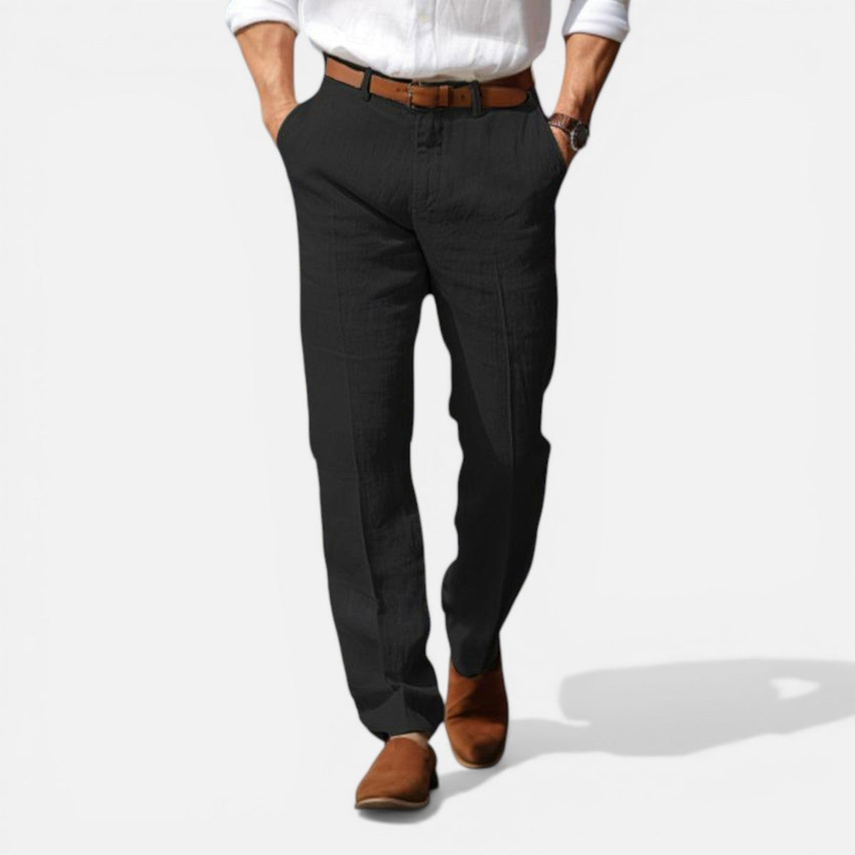 Montarello Men's Tailored Fit Linen-Look Smart Summer Trousers