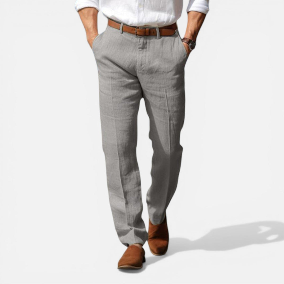 Montarello Men's Tailored Fit Linen-Look Smart Summer Trousers