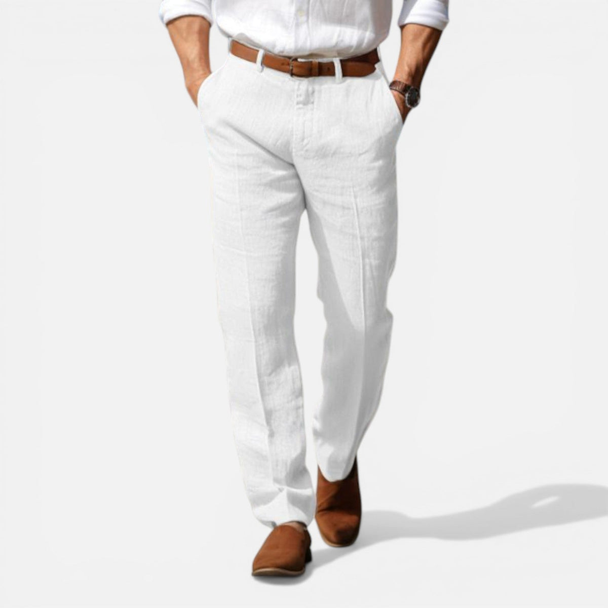 Montarello Men's Tailored Fit Linen-Look Smart Summer Trousers