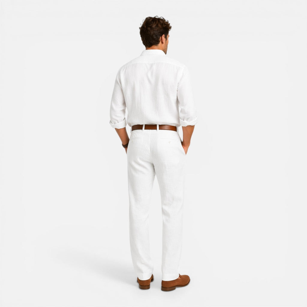 Montarello Men's Tailored Fit Linen-Look Smart Summer Trousers
