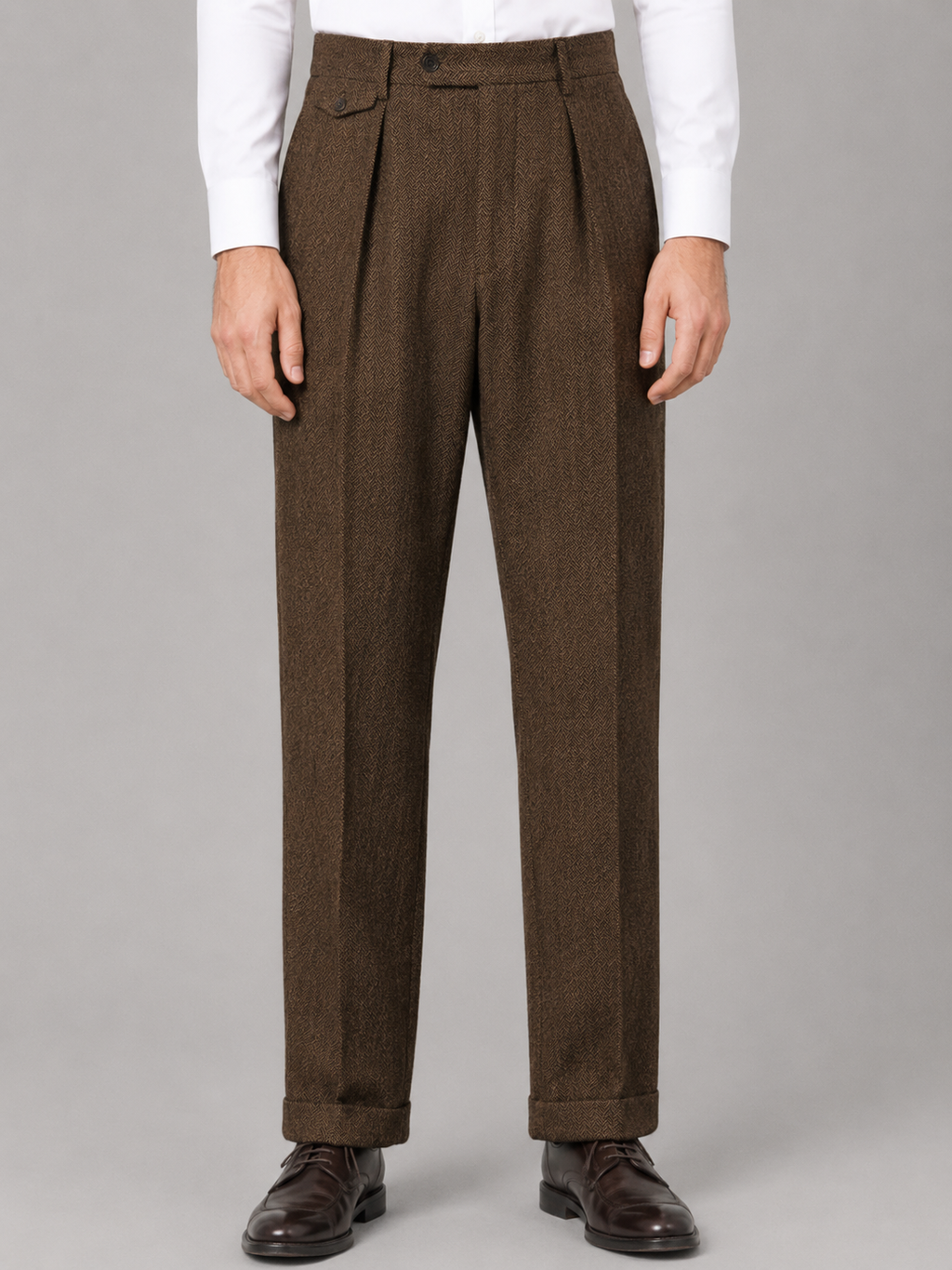 Montarello Men's Trousers Herringbone Pleated Straight Leg