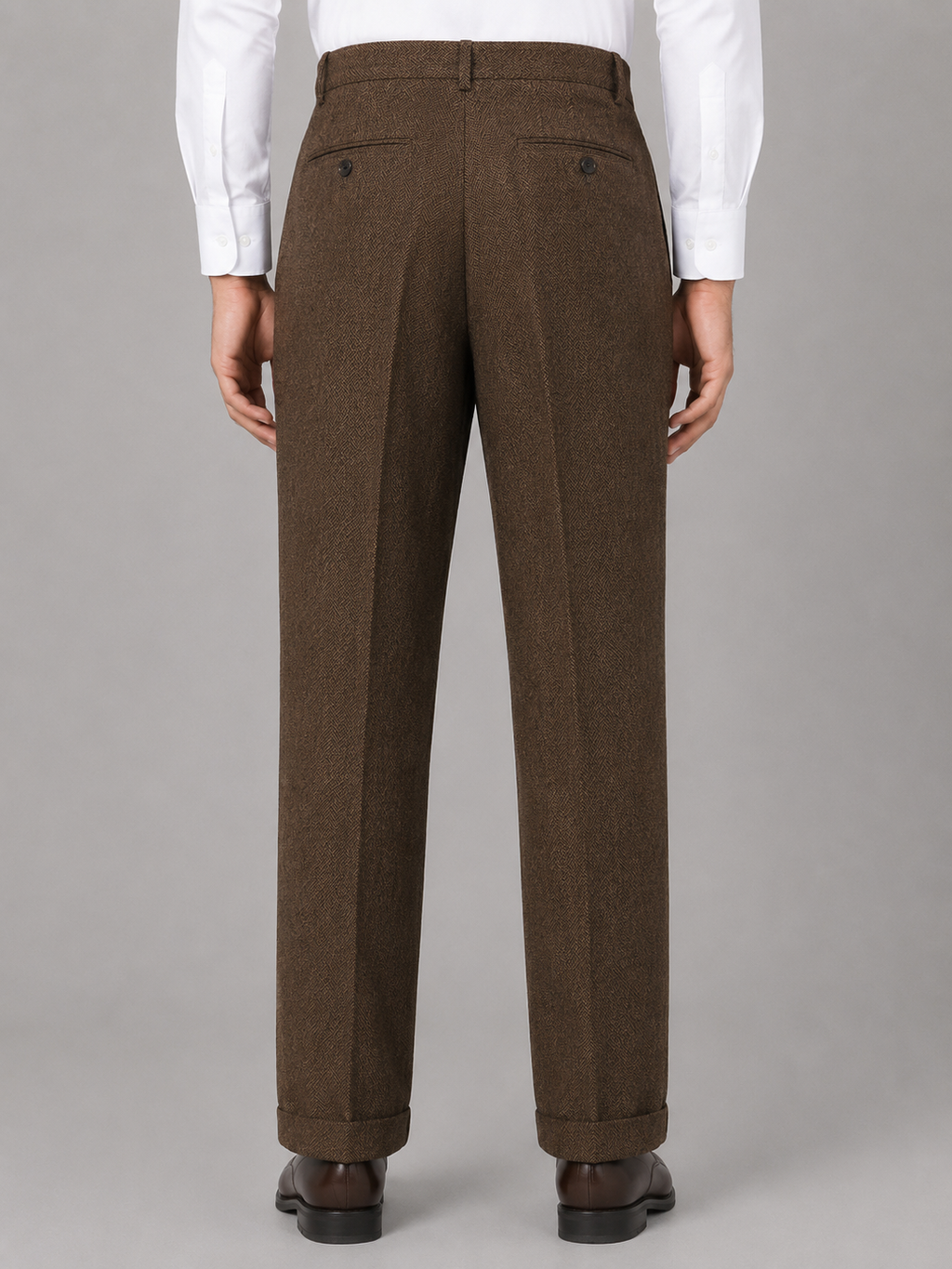 Montarello Men's Trousers Herringbone Pleated Straight Leg