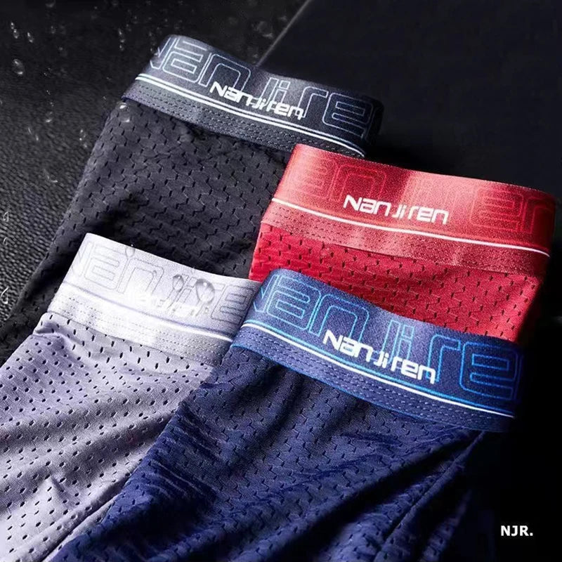 Men's 4 Pieces Ice Silk Boxer Shorts Plus Size Cool Breathable Underwear