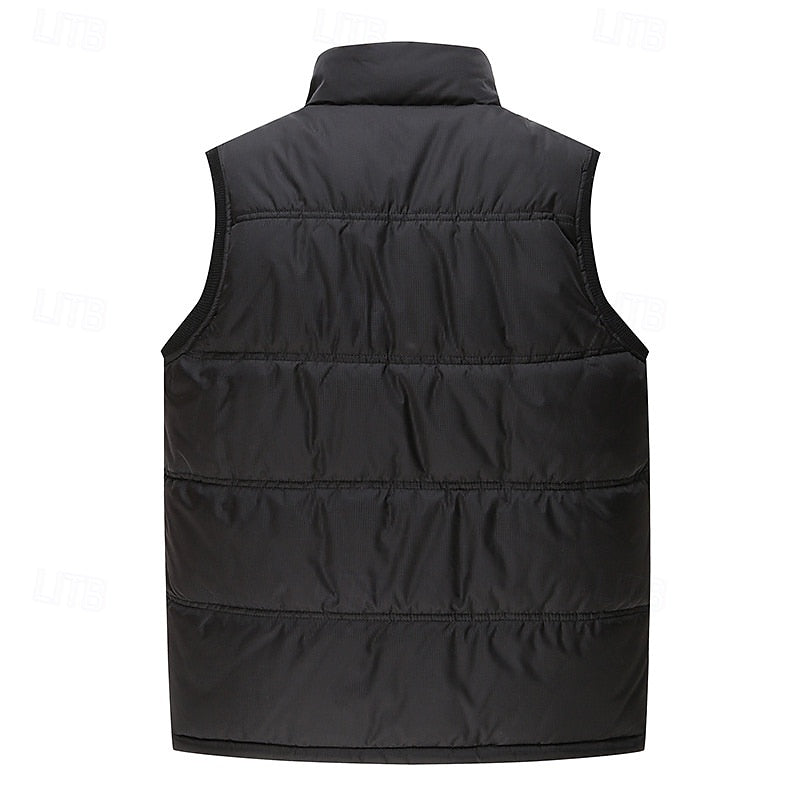 Men's Black Sherpa-Lined Puffer Vest - Casual Winter Body Warmer