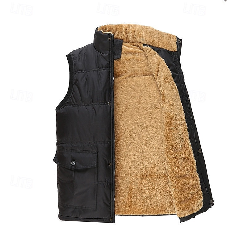 Men's Black Sherpa-Lined Puffer Vest - Casual Winter Body Warmer