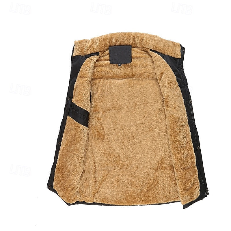 Men's Black Sherpa-Lined Puffer Vest - Casual Winter Body Warmer