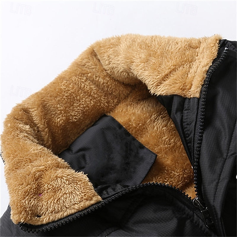 Men's Black Sherpa-Lined Puffer Vest - Casual Winter Body Warmer