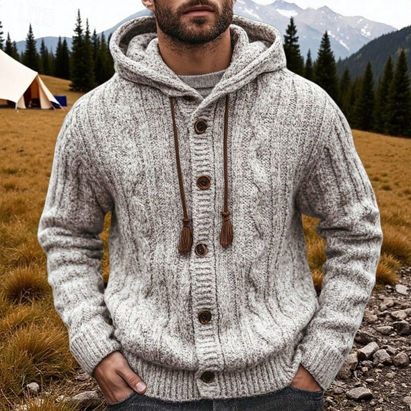 Men's Cable-Knit Hooded Cardigan