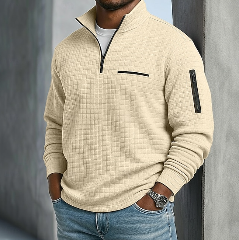 Men's Casual Long Sleeve Waffle Knit Sweater