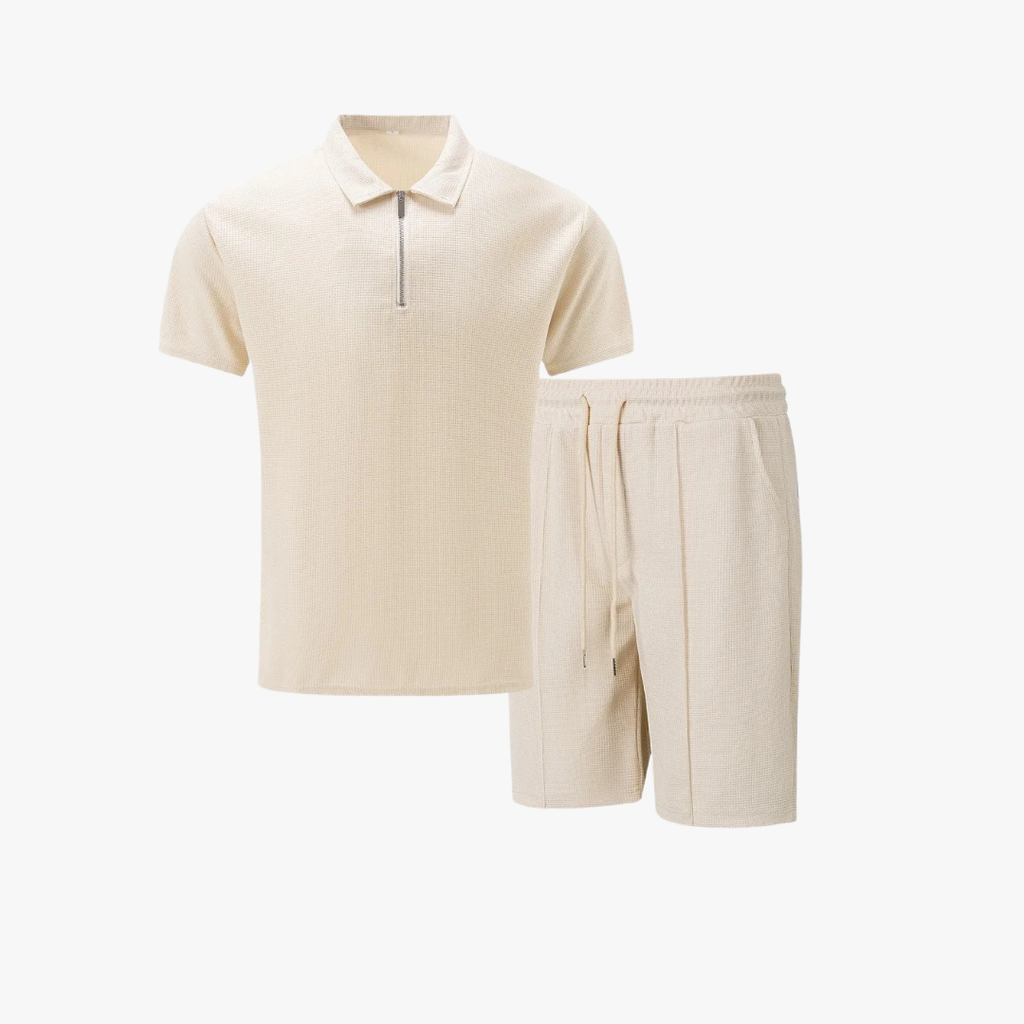 Montarello Men's Zip-Neck Polo Shirt & Shorts Co-ord Set