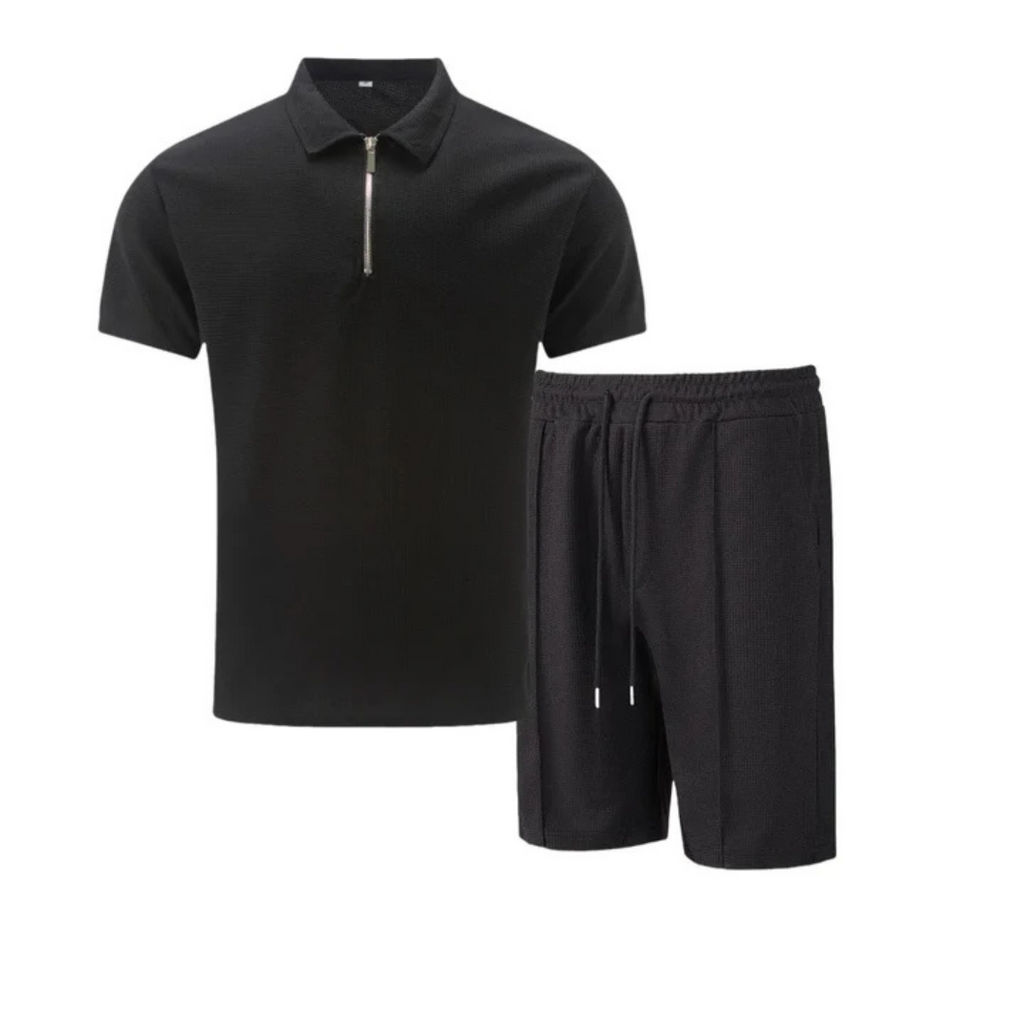Montarello Men's Zip-Neck Polo Shirt & Shorts Co-ord Set