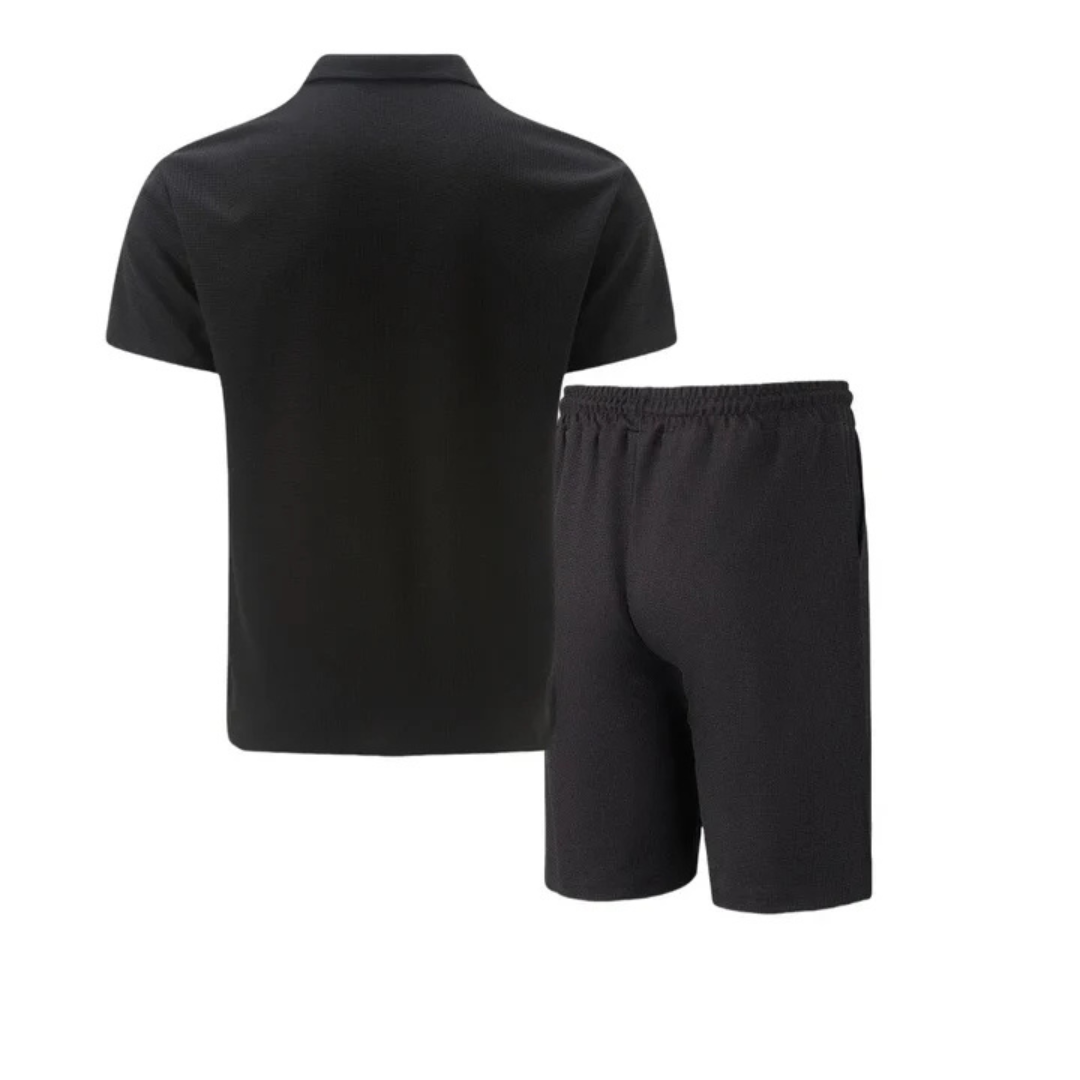 Montarello Men's Zip-Neck Polo Shirt & Shorts Co-ord Set