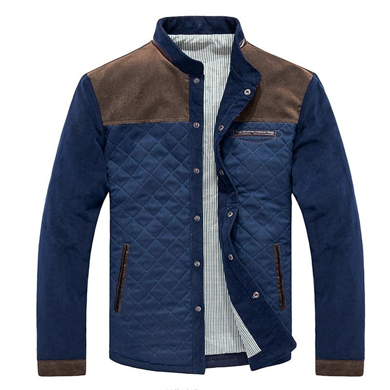 Men's Color Block Quilted Jacket with Stand Collar – Casual & Office