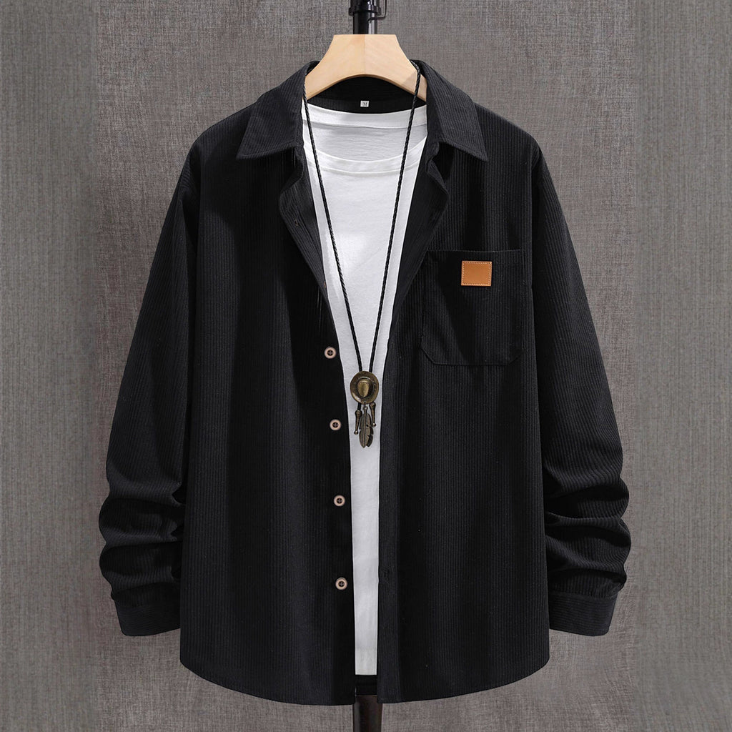Men's Corduroy Shirt Jacket with Button Front Pocket