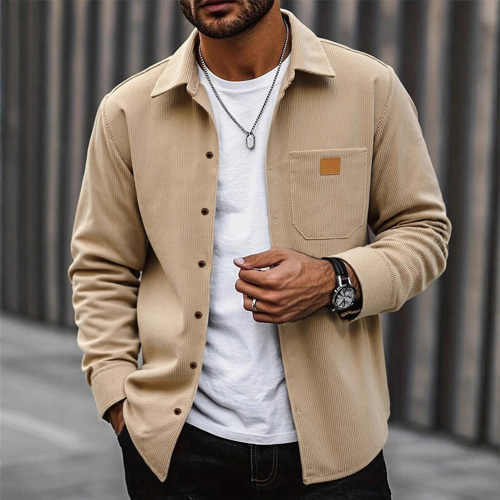 Men's Corduroy Shirt Jacket with Button Front Pocket