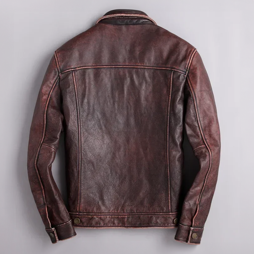Men's Distressed Leather Button-Front Jacket