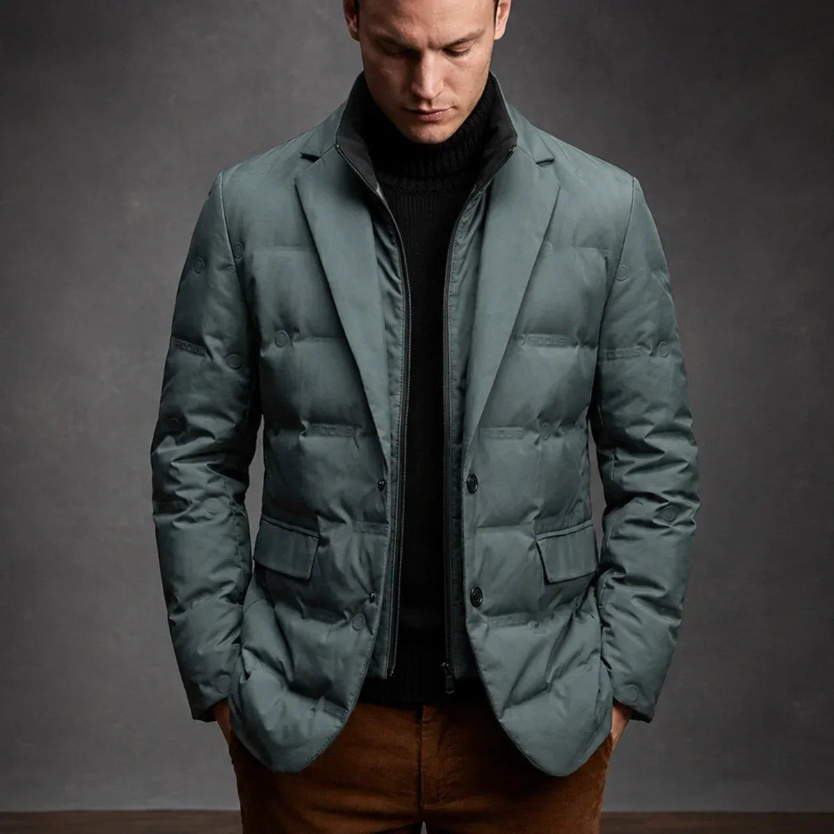Men's Duck Down Puffer Blazer with Button Front Closure