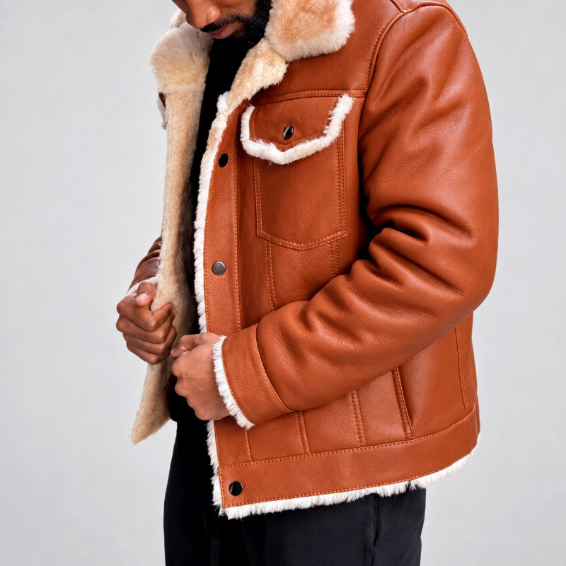 Men's Faux Leather Sherpa Lined Winter Coat