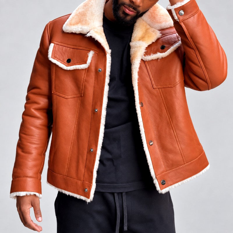 Men's Faux Leather Sherpa Lined Winter Coat