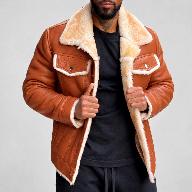 Men's Faux Leather Sherpa Lined Winter Coat