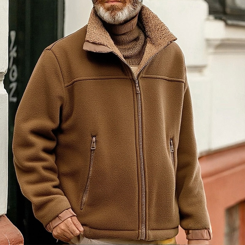 Men's Fleece Jacket with Sherpa Collar – Casual Winter Outerwear