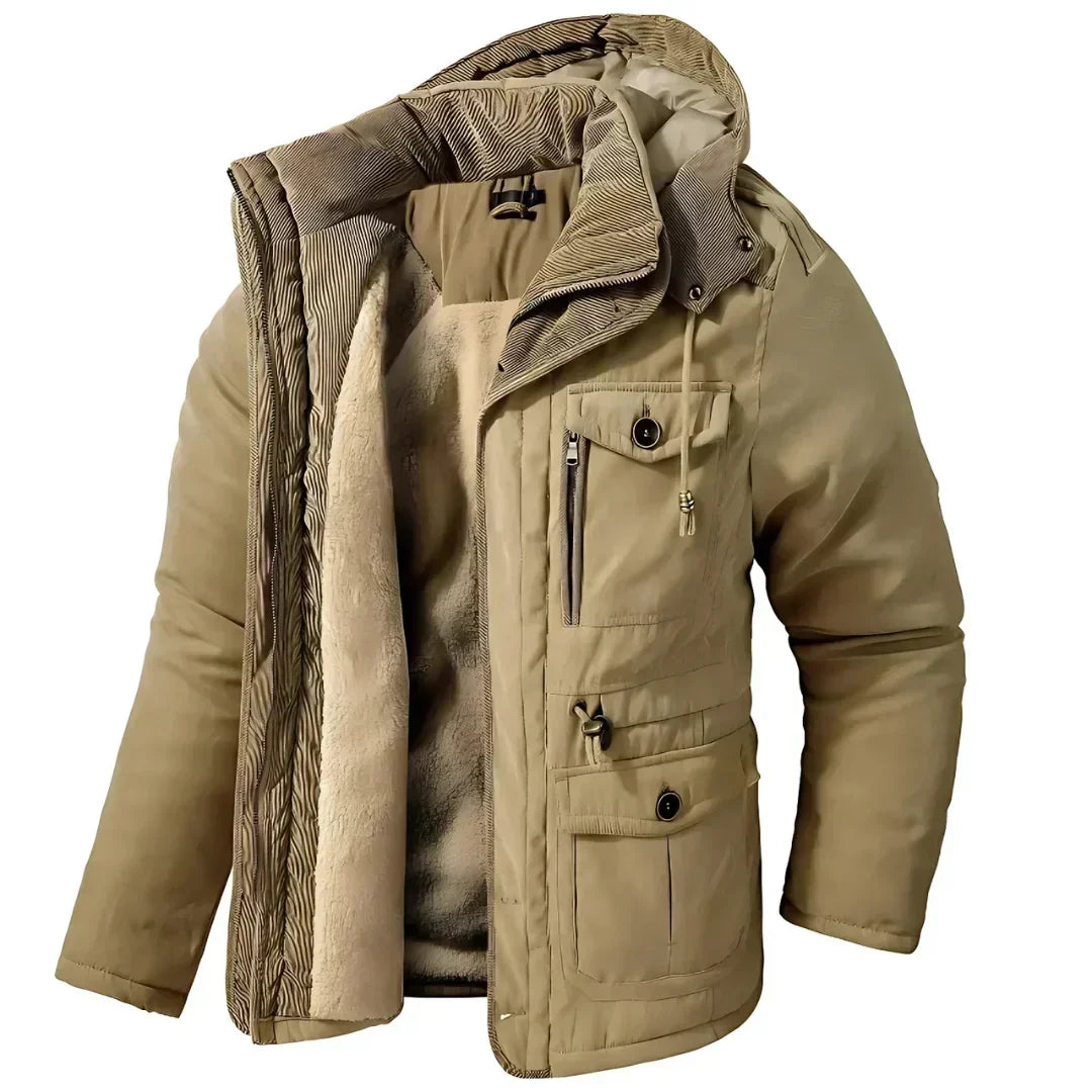 Men's Fleece Lined Hooded Parka Winter Jacket - Casual Multi-Pocket