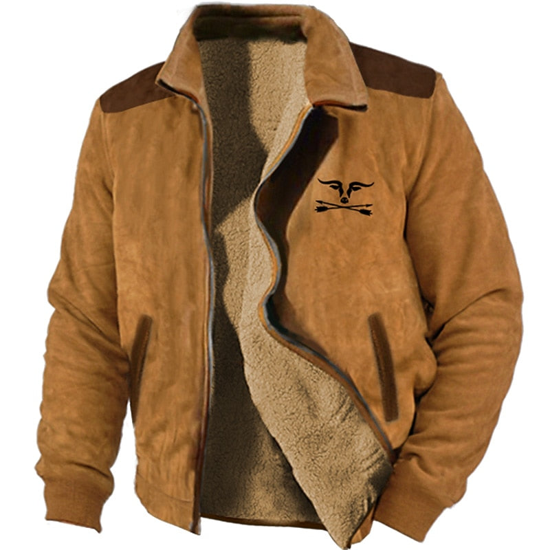 Men's Fleece-Lined Zip Jacket Brown Sherpa Coat for Winter Outdoor Use