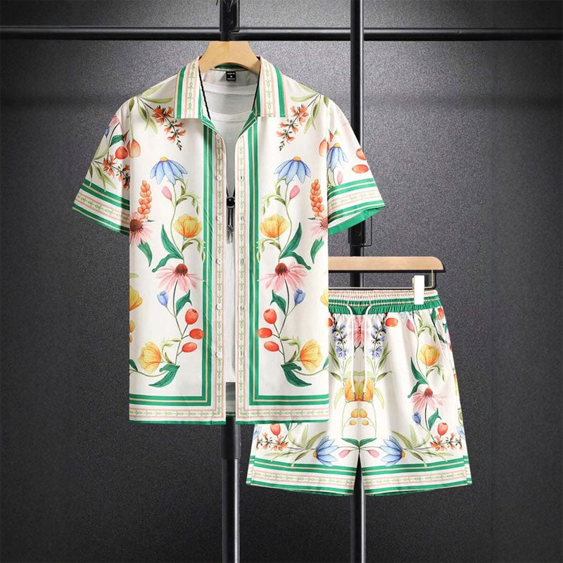 Men's Floral Print Shirt and Shorts Set