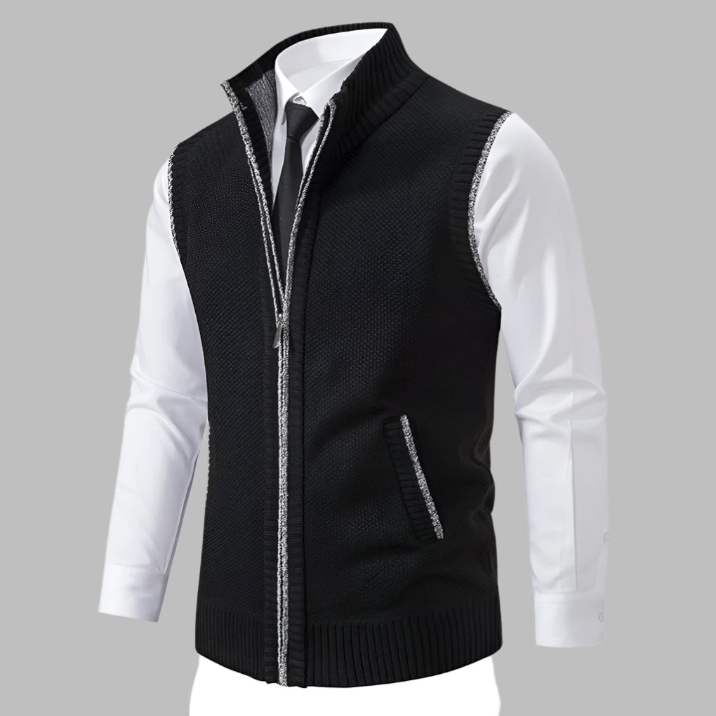 Men's Full-Zip Knit Sweater Vest with Stand-Up Collar