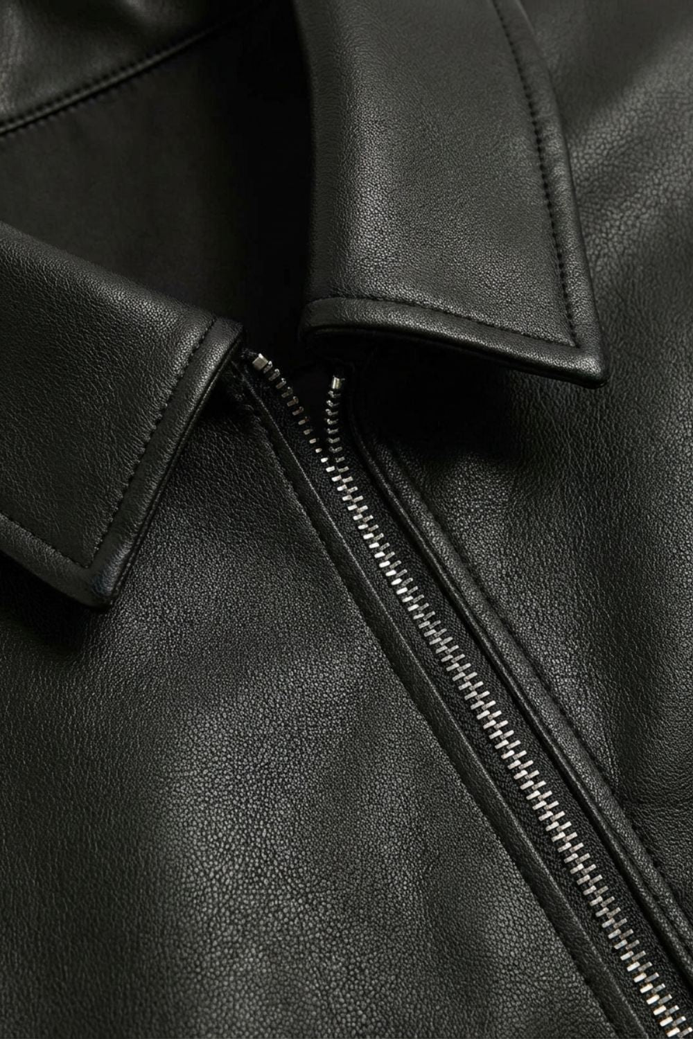 Men's Full-Zip Leather Jacket with Notch Collar