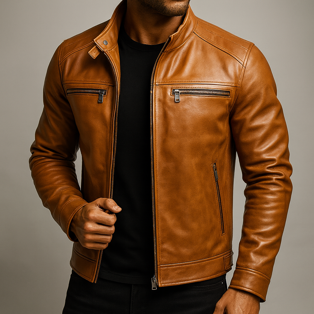 Men's Genuine Leather Jacket with Natural Grain Finish