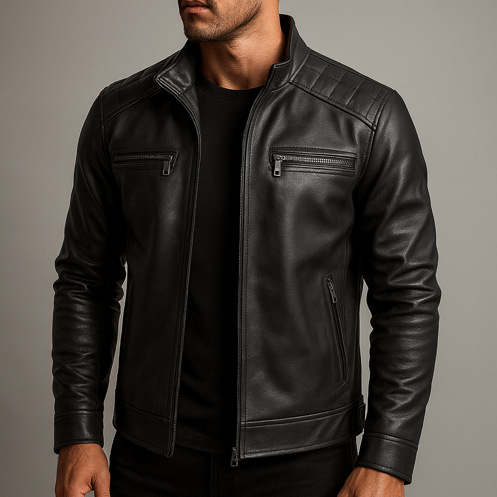 Men's Genuine Leather Jacket with Natural Grain Finish