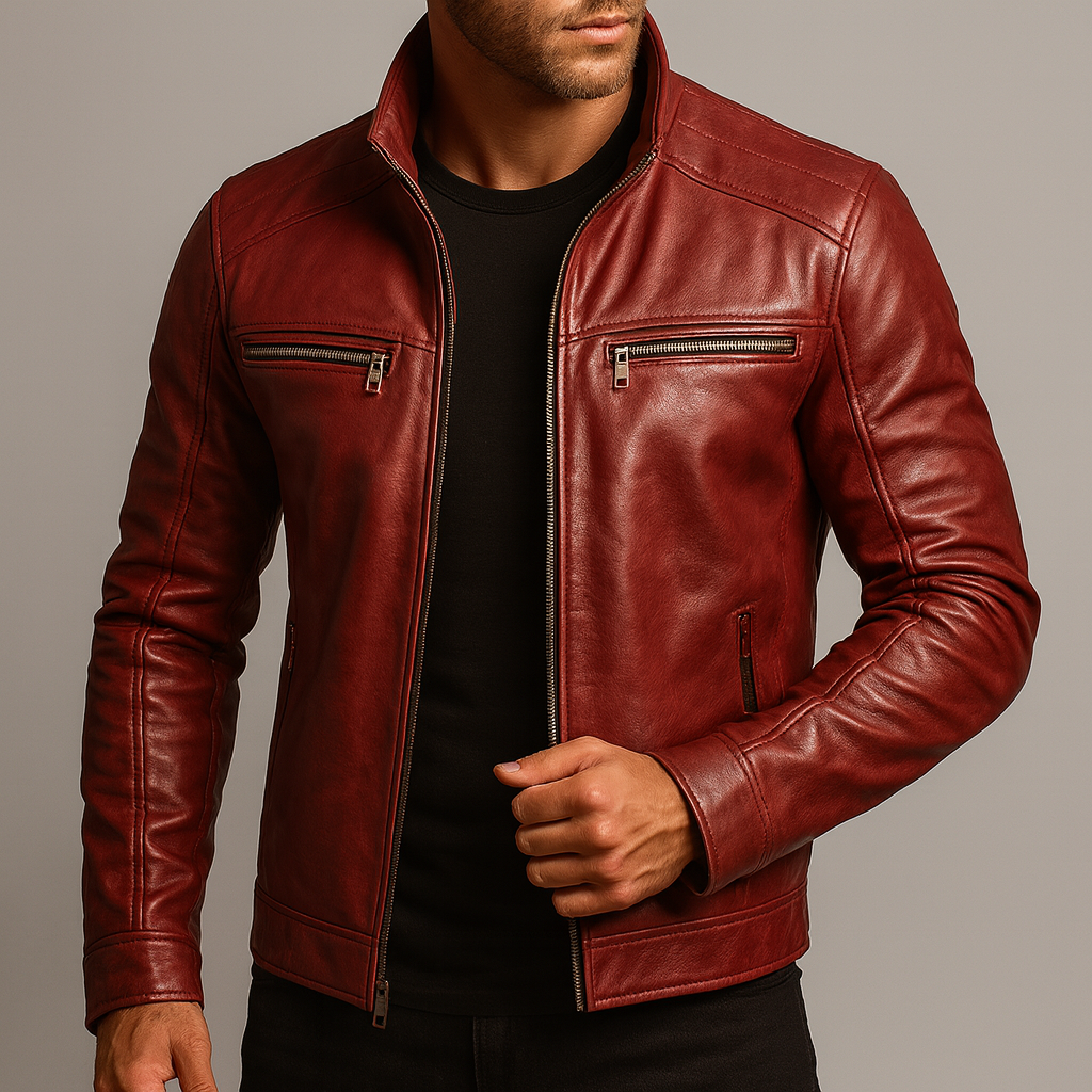 Men's Genuine Leather Jacket with Natural Grain Finish