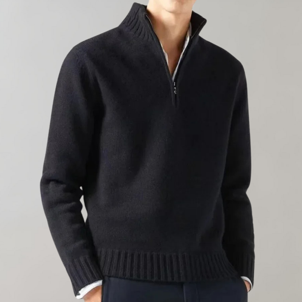 Men's Half-Zip Pullover Sweater with Ribbed Neckline