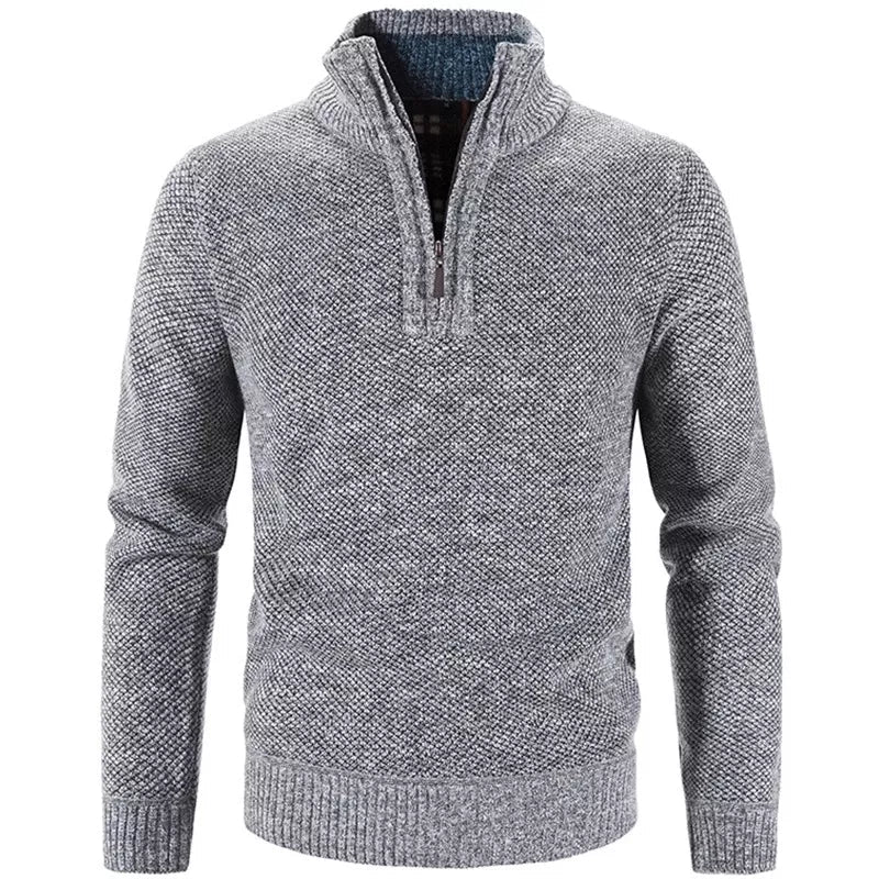 Men's Half-Zip Knit Sweater, Stand Collar, Long Sleeves
