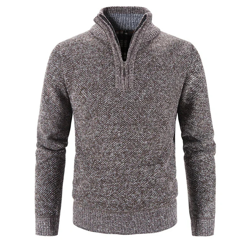 Men's Half-Zip Knit Sweater, Stand Collar, Long Sleeves