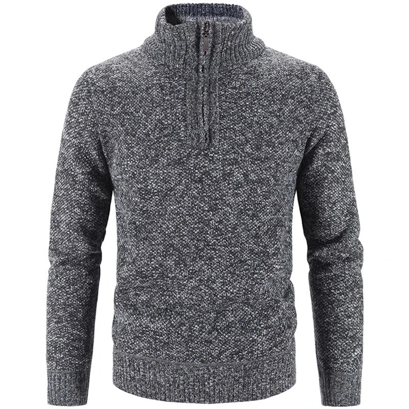 Men's Half-Zip Knit Sweater, Stand Collar, Long Sleeves