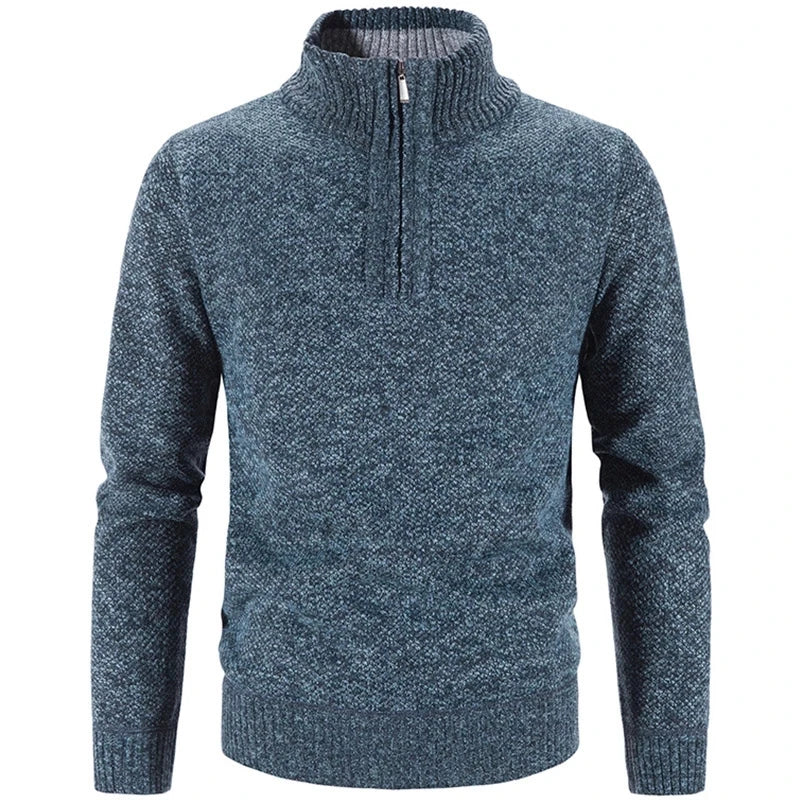 Men's Half-Zip Knit Sweater, Stand Collar, Long Sleeves