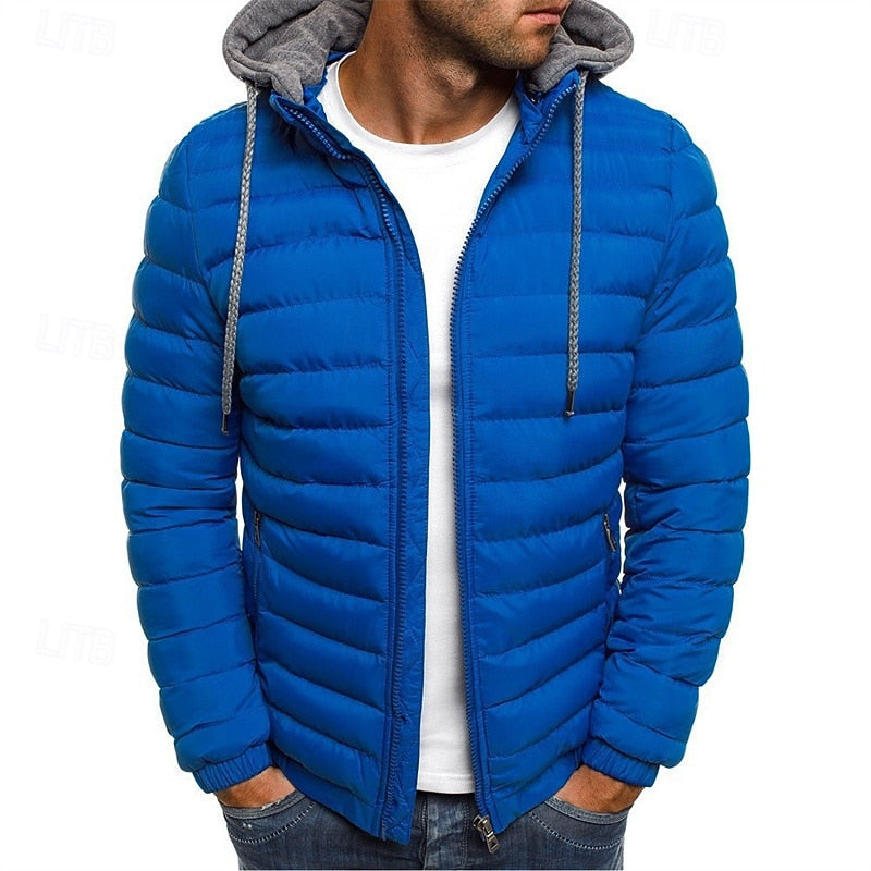 Men's Hooded Puffer Jacket Quilted Zip-Up Winter Coat – Casual & Warm