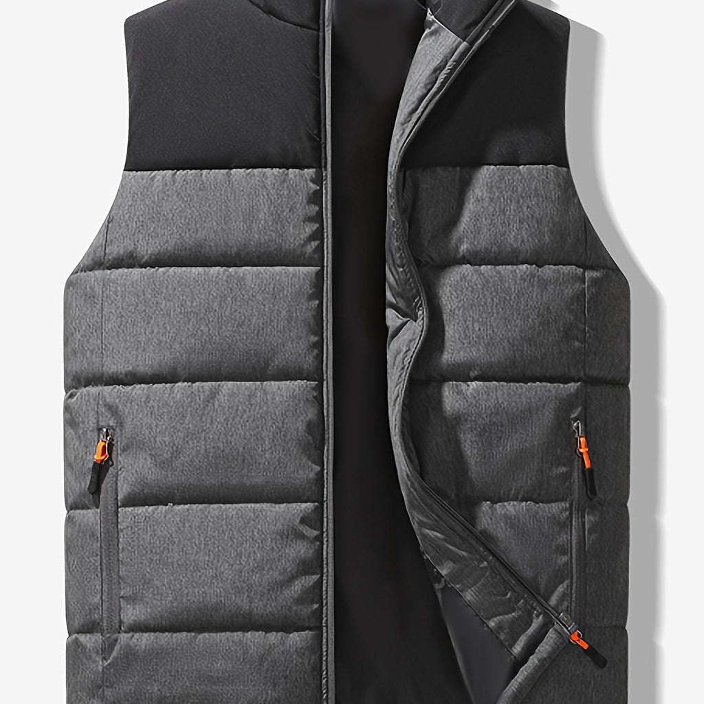 Men's Insulated Stand-Collar Gray Puffer Vest – Casual Winter Layering