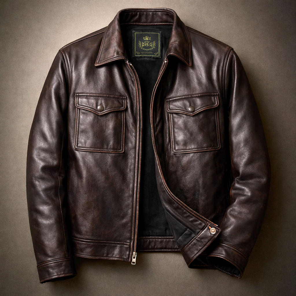 Men's Leather Jacket with Zip-Up Design