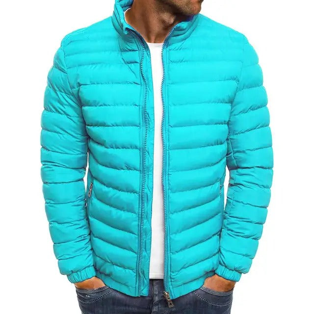 Men's Lightweight Quilted Puffer Jacket with Stand-Up Collar
