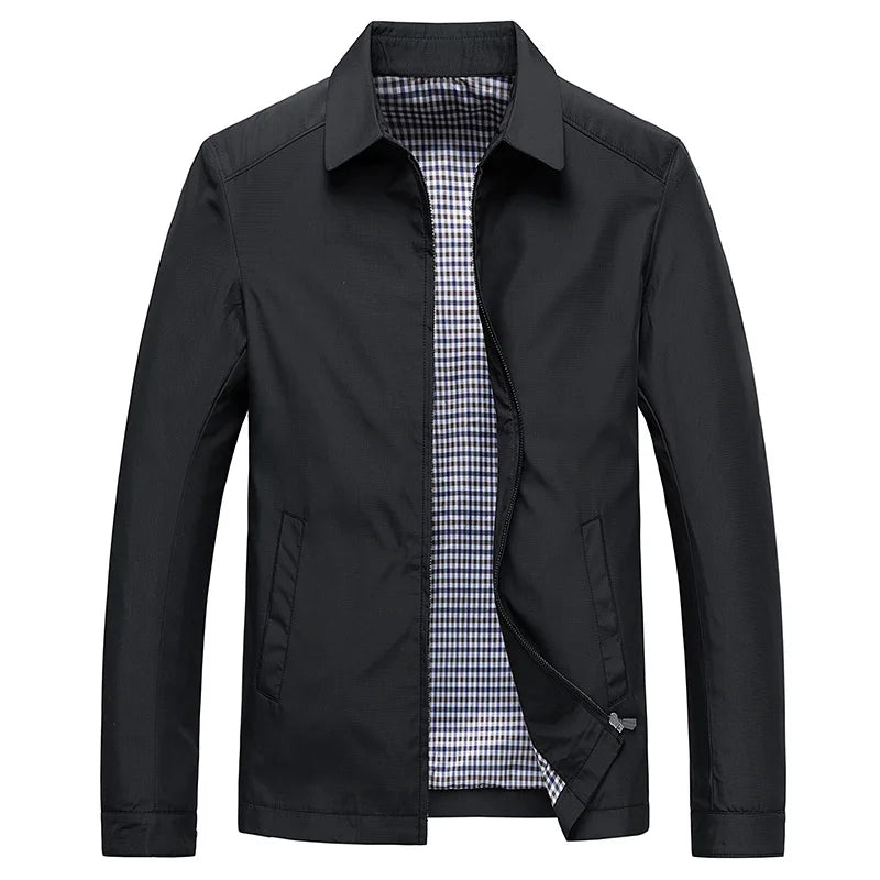 Men's Lightweight Zip Jacket Black Plaid-Lined Casual Office Wear